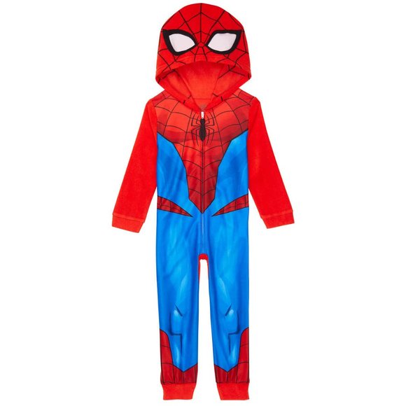 LICENSED MARVEL SPIDERMAN SPIDER SUIT PAJAMA ONESIE PJ JUMPSUIT - Picture 1 of 16